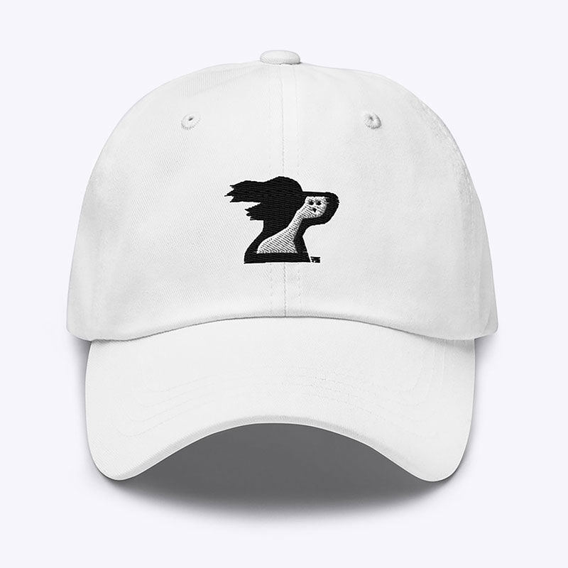 Casual luxury brand white hat with springer dog logo.